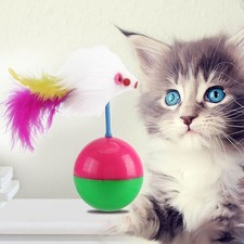 Pet Cat Kitten Teasing Toy Teaser Colorful Feather Ball Funny Interactive