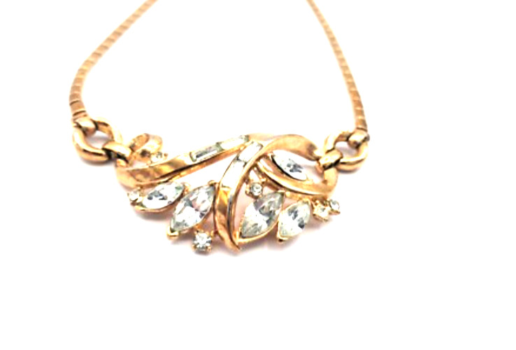 Vintage Trifari Alfred Philippe Choker Necklace Gold Tone Metal Rhinestone