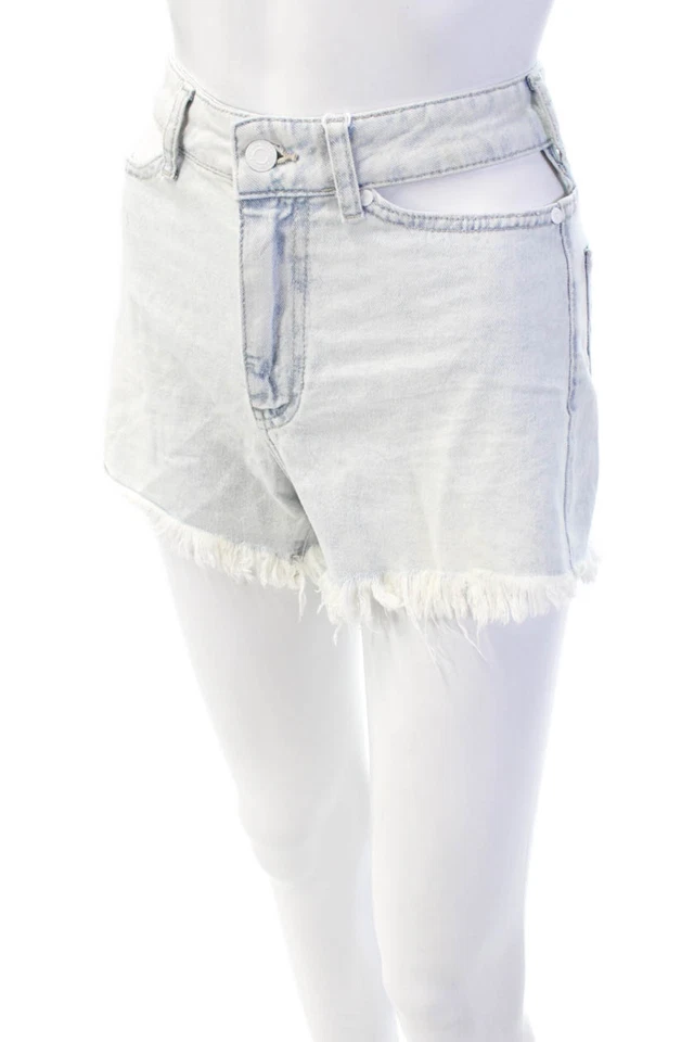 Pantalones Cortos Bershka Mujer Algodón Cremallera Botón Forrado Denim Envejecido Azul Talla 34 EUR Foto 2 de 4