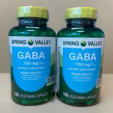 Spring Valley Gaba 750 mg MOOD HEALTH, 100 Capsules 2 Pack Bundle