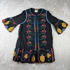 FARM Rio Jimena Cross Stitch Embroidered Linen Mini Dress Size Small