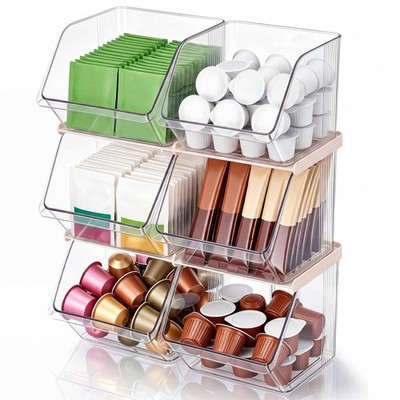 6 Pcs Clear Plastic Storage Bins Stackable Pantry Storage Organizer Kitchen C...