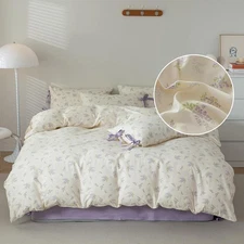 Queen Duvet Cover White Purple Bedding Duvet Cover Garden Lilac