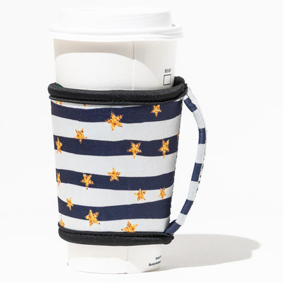 To Go Cuff Hot Beverage Cuff With Easy Grip Handle Size Medium Blue Stripe Stars