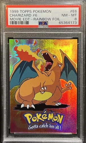 1999 Topps Pokemon Rainbow Foil Charizard PSA 8 Movie Edt E6/12