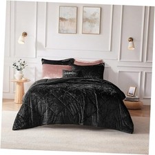 Queen Comforter Set, Velvet Comforter Set , Luxury Diamond Full/Queen Black