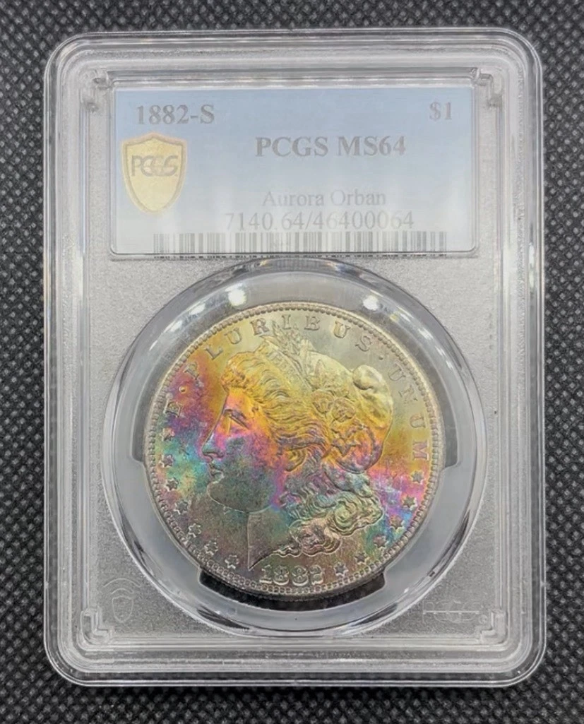 1882 S $1 Morgan Silver Dollar PCGS MS64 Monster Rainbow Toned Aurora Orban