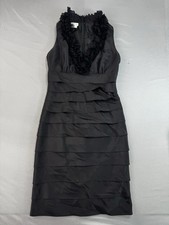 London Times Women's Black Tiered Taffeta Dress Size 2