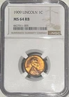 1909 Philadelphia Lincoln Wheat Cent NGC MS64 RB