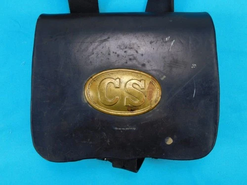 Vintage Adged Replica US Civil War Confederate Ammo Box Shoulder Bag Belt Buckle