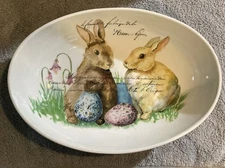 Effetti  d’ Arte Made In Italy Bunnies Easter Large Bowl  14 1/8” - 9 3/4” Oval