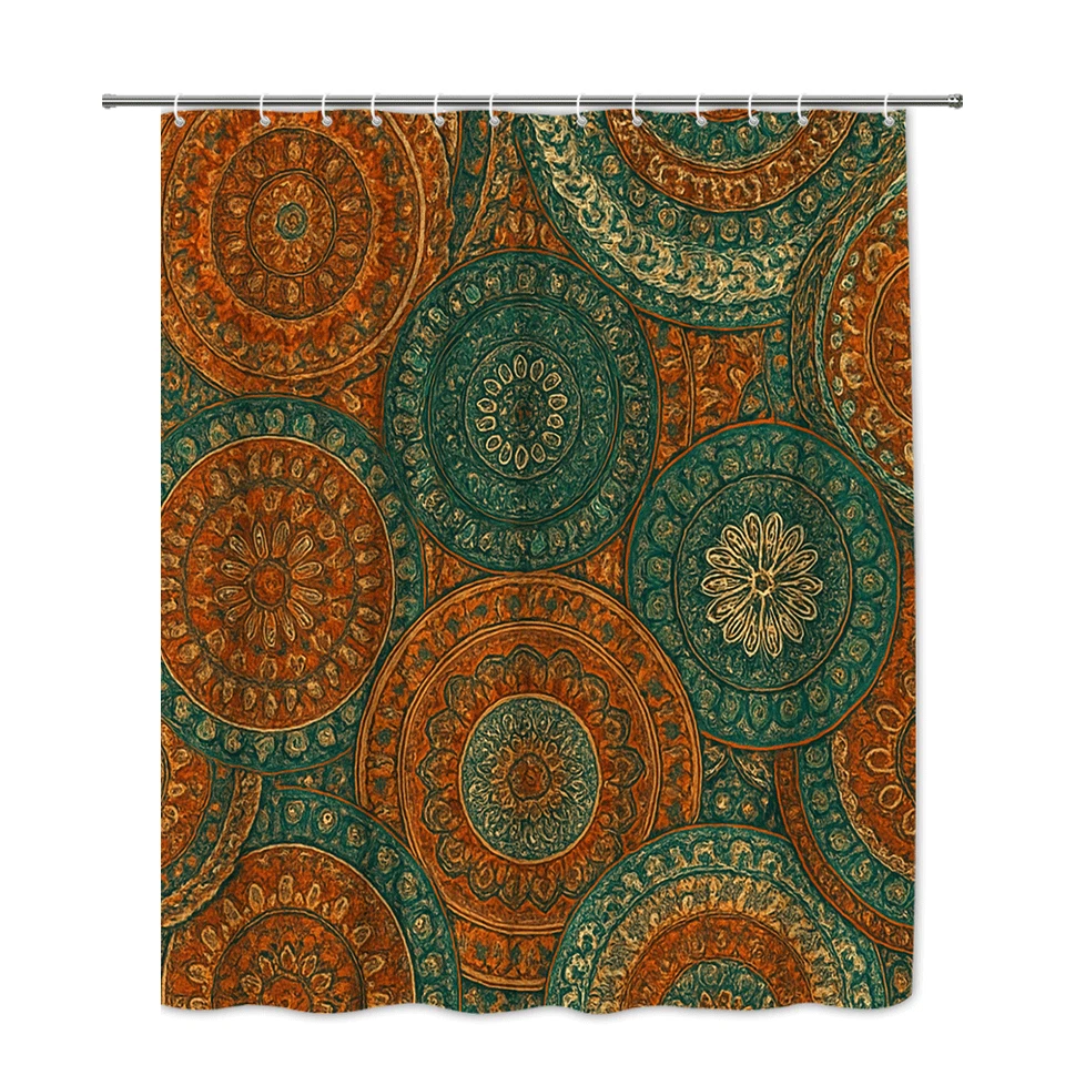 Cortina de Ducha Boho Colorida con Diseño Mandala, Tela Impermeable Foto 2 de 4