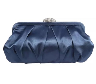 Nina Women's Classic Satin Cross Body Clutch Navy Silver