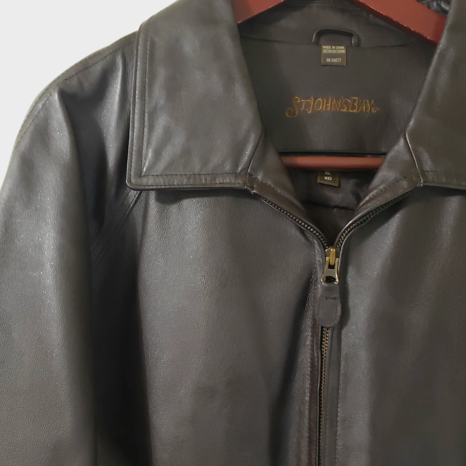 ST John's Bay Mens Leather Bomber Jacket Quilt Lined Drk Brown Sz 80s Classic  - Image 4 of 4