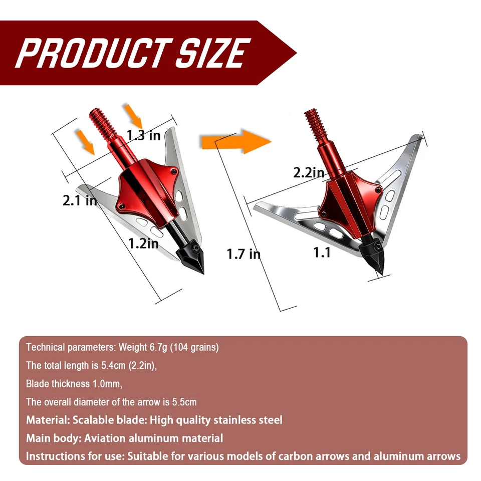 12Pcs BloodRunner Hunting Broadheads 100Gr 2 Spring Slide Retractable Blade Tip - Image 2 of 4