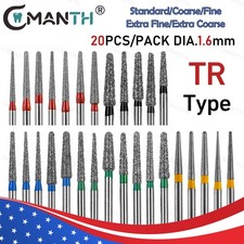 US Dental Diamond Burs FG Burs TR Type For High Speed Handpiece Dia.1.6mm 20Pcs