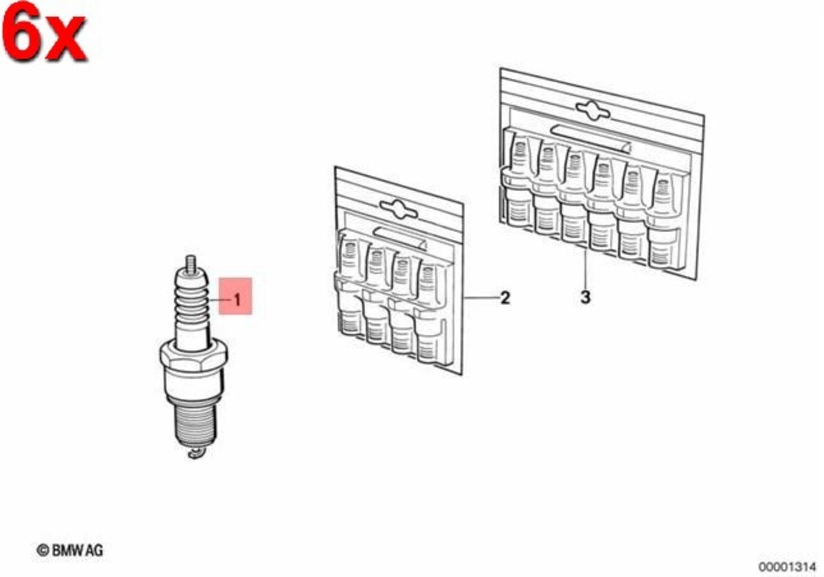 Genuine BMW E24 E28 E30 E32 E34 Ignition Spark Plug SET 6pcs OEM 12129061869