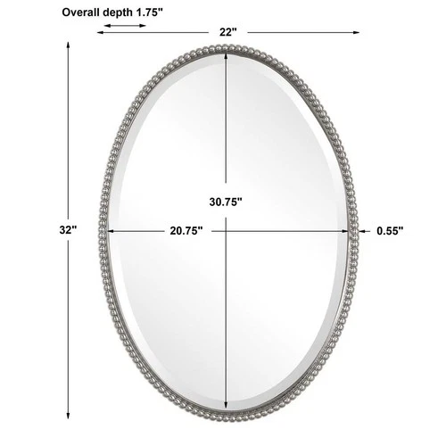 UTTERMOST 1102 B  SHERISE BRUSHED NICKEL OVAL VANITY MODERN MIRROR WALL DECOR - Picture 2 of 5