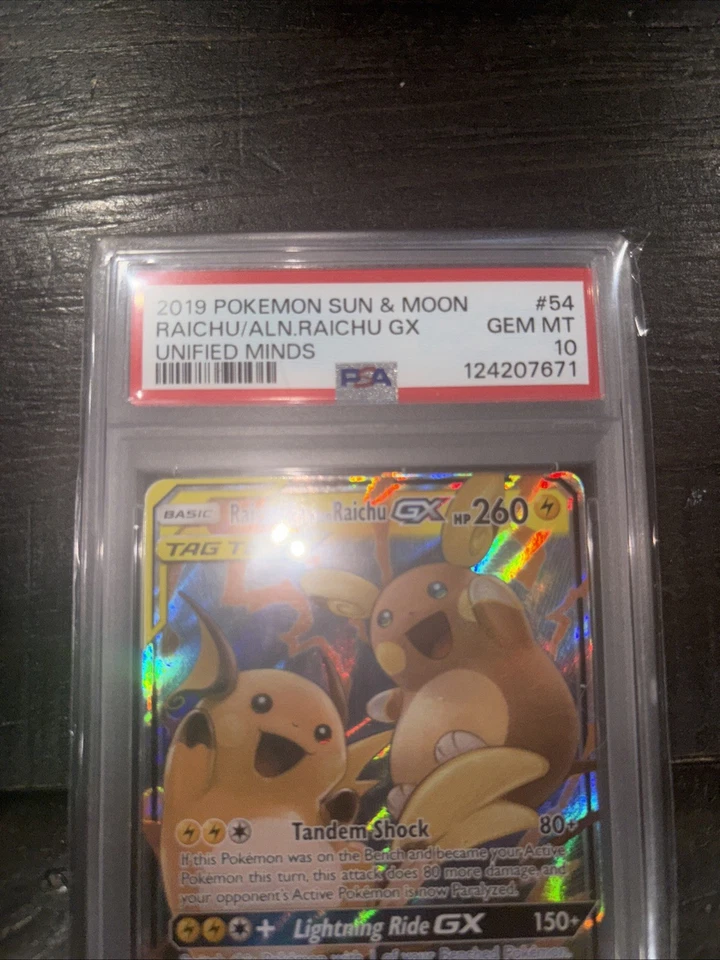 PSA 10 Gem Mint 2019 Pokemon Raichu & Alolan Raichu GX 54/236 Unified Minds - Image 2 of 4
