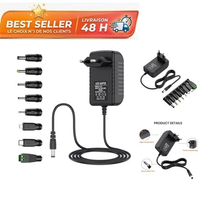 Adaptateur secteur 12 V 2 A AC/DC 24 W 5,5 mm 8 fiches Oumida - Photo 1/4