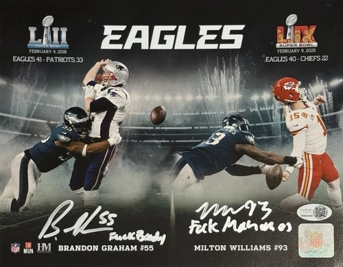 Brandon Graham & Milton Williams Autograph Signed 8x10 F Brady F Mahomes - JSA