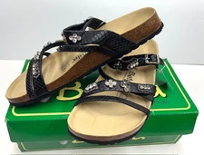 NOS Betula by Birkenstock Black Embossed Leather Bejeweled Slide Sandel -Size 10