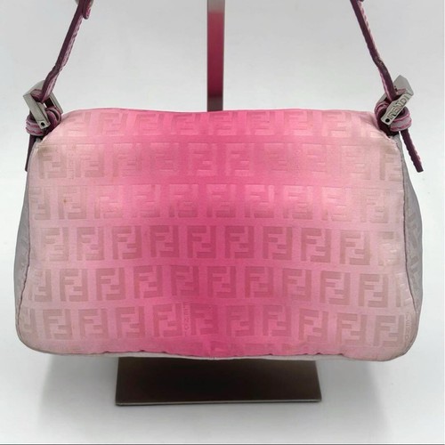 FENDI Mamma Baguette Zucchino Shoulder Bag Nylon Leather Pink Gray uth USED - Picture 3 of 19