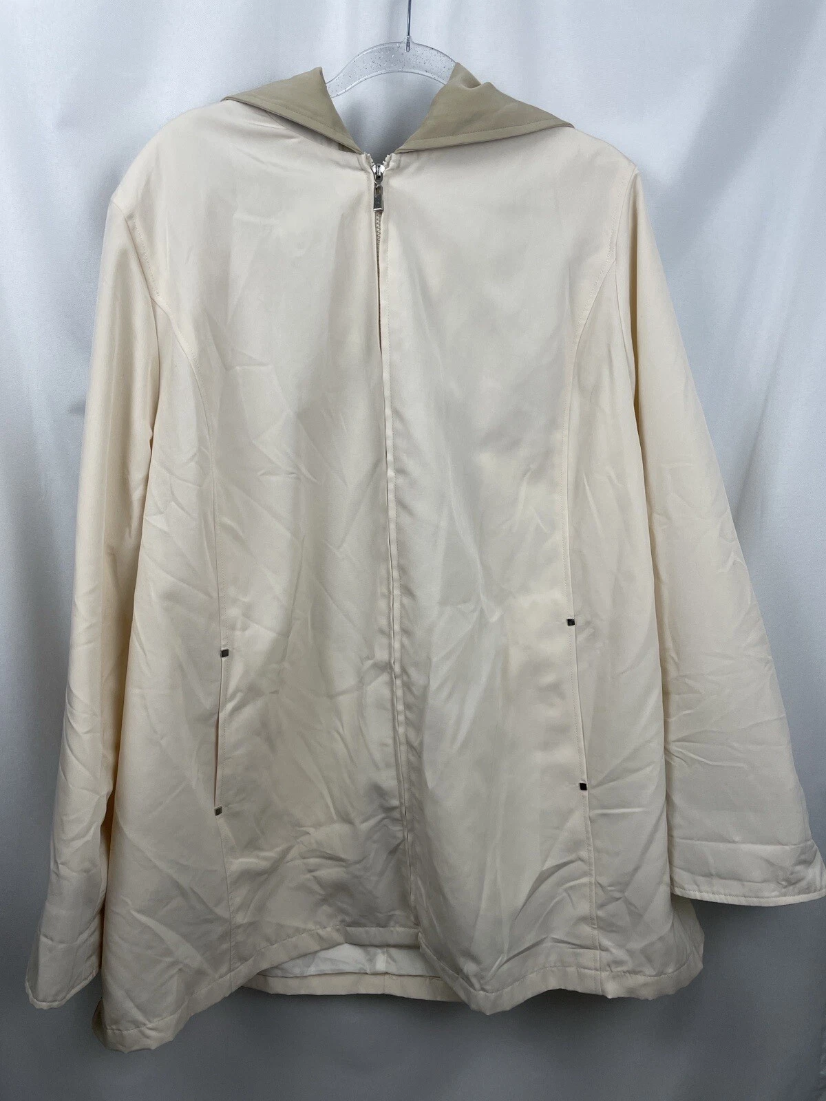 OFF WHITE Giacca con cappuccio da donna bianca foderata con cervo bianco marrone chiaro antipioggia taglia 3XL (22 W 24 W)