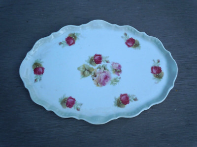 Große Schmuckschale / Waschtischablage Keramik handbemalt 33 x 23 cm