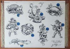 1984 Greg Irons SHOP USED Traditional Vintage Tattoo Flash Production Sheet G