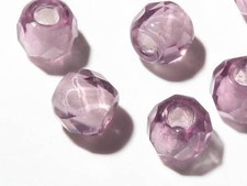 Lot 5 Antique vintage Czech faceted purple large hole lined glass bead 7mm
