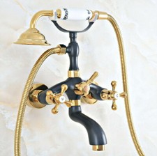 Golden Black Brass Bathroom Faucet Set Bathtub Hand Spray Mixer Tap Kit 2na407