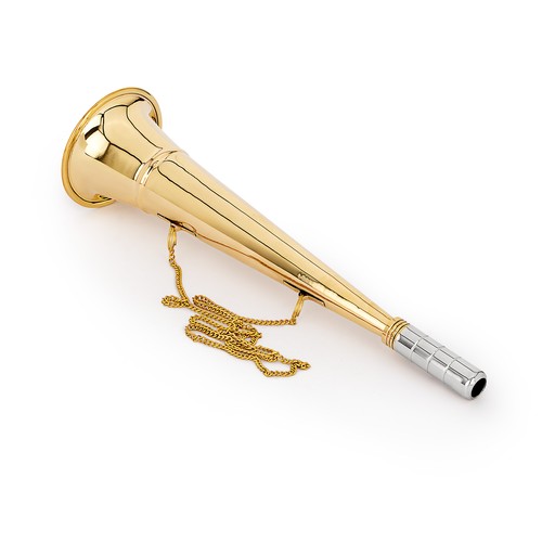 Maritimes Nebelhorn Ø: 9,5cm Messing silber massiv mit Kette uthentischem Sound - Afbeelding 2 van 2