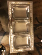 Home Basics Metal with ceramic design on sides with 3 sections for dips.