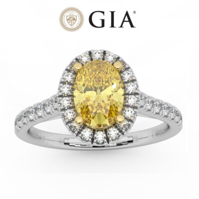 GIA Certified 100% Natural 1CT Fancy Vivid Yellow Diamond Halo