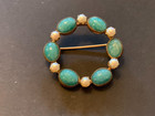 Stone Circle Pin Brooch: Signed A.C. 12K Gold Filled Turquoise & Pearl