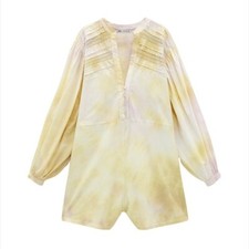 NWT Women ZARA TIE DYE SHORTS JUMPSUIT DRESS BLOGGERS FAV SMALL Yellow