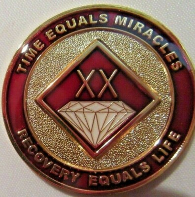 Narcotics Anonymous medallion year 20 Red Burgundy Gold NA Clean Token Coin
