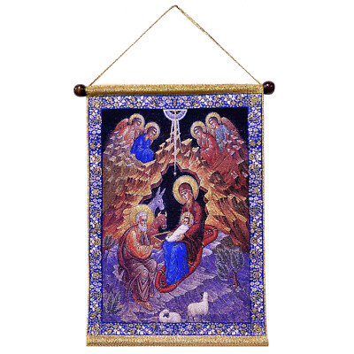 Nativity of Christ Holy Family Tapestry Icon Banner Wall Hanging 14'' Christ Gift