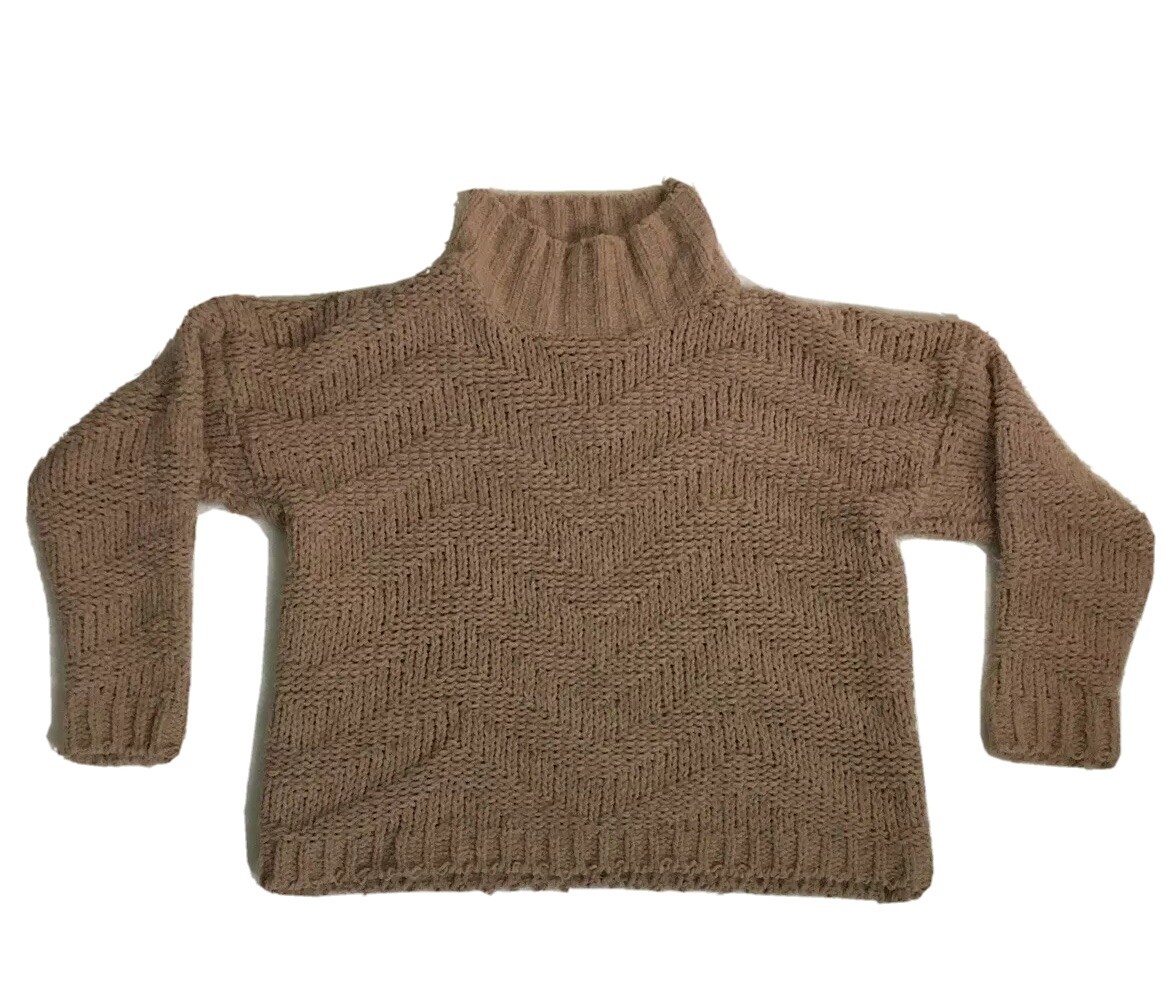Khaki Tan Cable Knit Mock Neck 