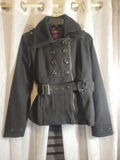 Neu Look Coat Womens Pea Coat Belted Studded Black Full Zip Sz Xlg