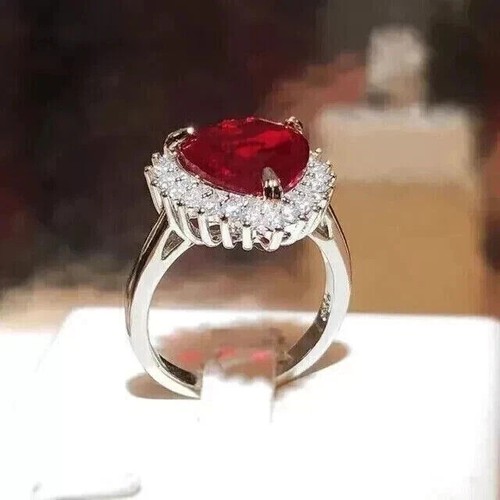 AAA 3.80 Ct Heart Cut Natural Ruby Diamond Engagement Ring 14K White Gold Solid - Picture 3 of 6