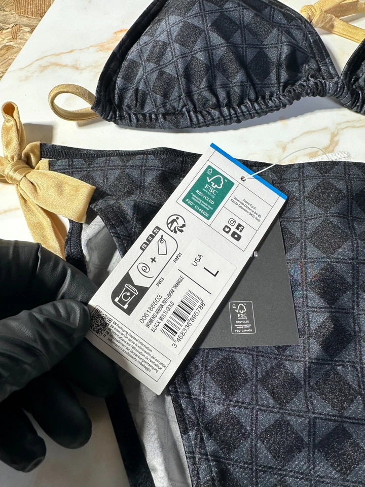 ARENA 女式 50 周年三角比基尼黑色金色 L 码全新 — 第 3/4 张图片