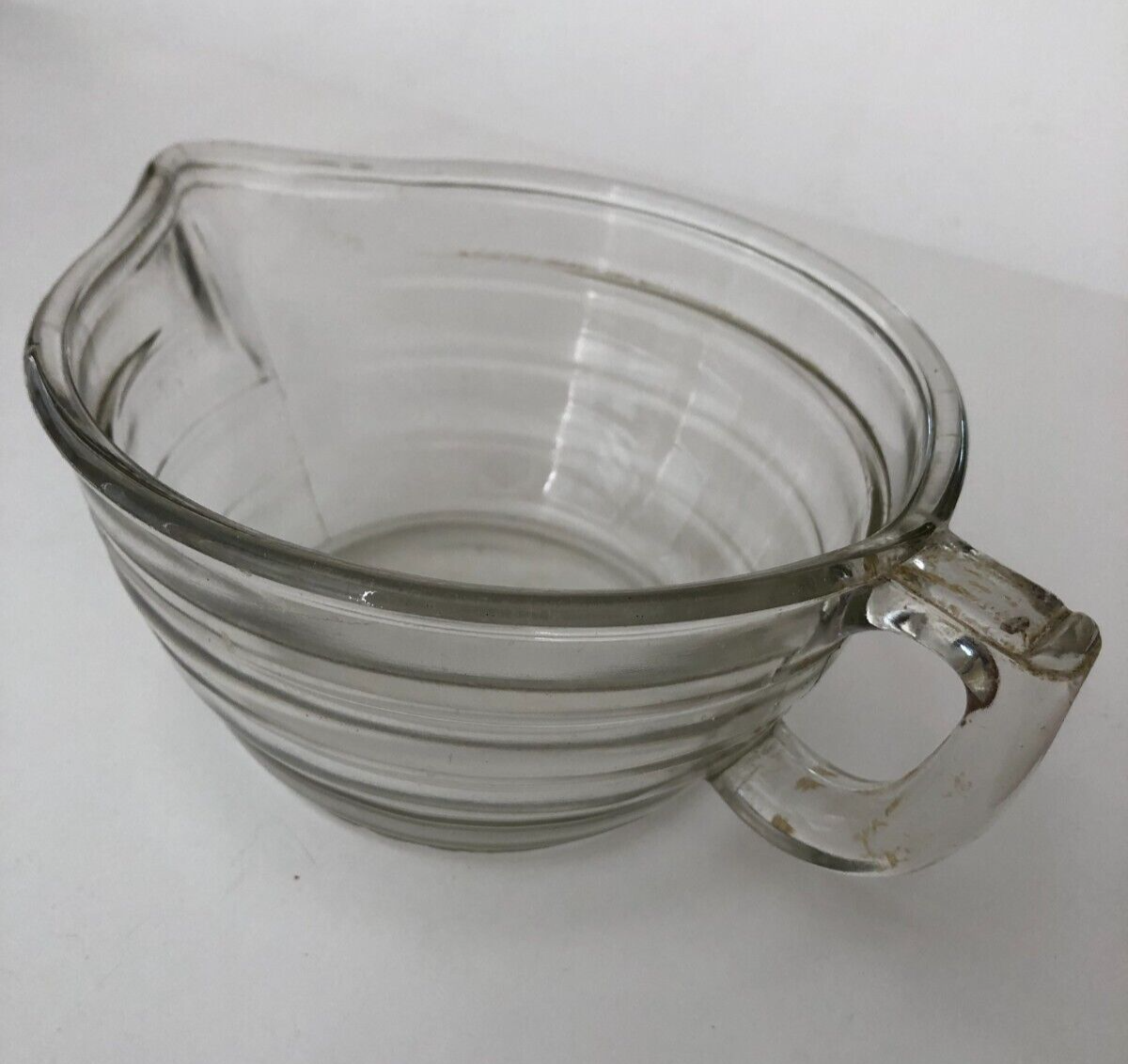 Vintage Depression Glass Clear Glass Mixing Bowl w handle and pouring  spout - Main Image
