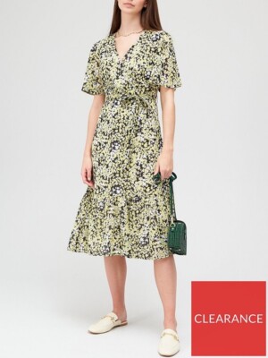 V by Very Wrap Tie Waist Midi Dress - Print Womens Summer UK 14 RRP £38