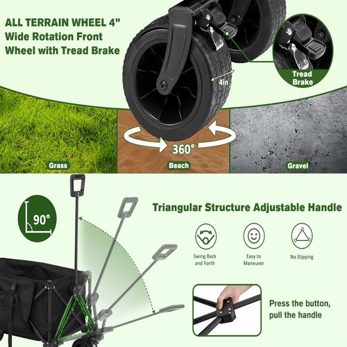 TOMSHOO 120L Collapsible Camping Wagon Portable Wagon Cart For Garden Beach U0E6 - Picture 7 of 12
