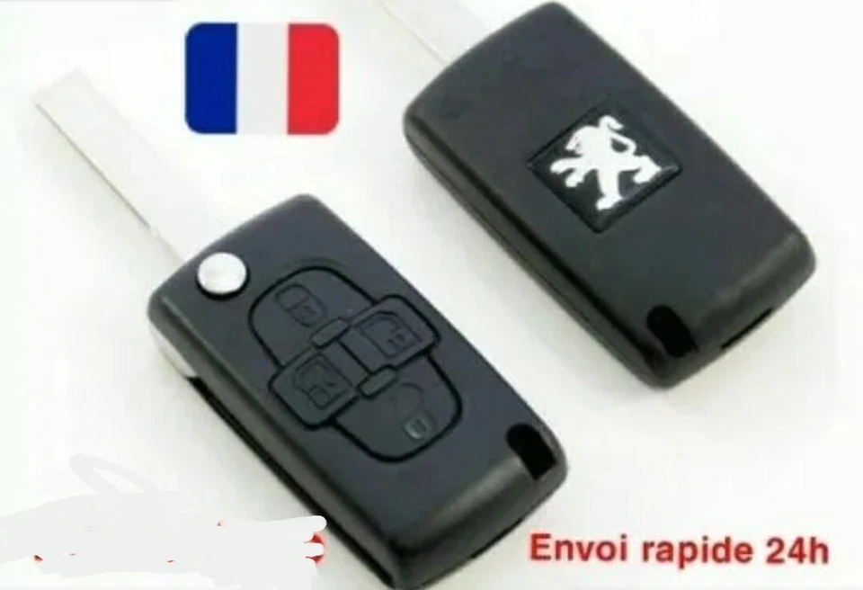 CLE PLIP COQUE PEUGEOT 807 1007 / 4 BOUTONS / CE0523 / LAME AVEC RAINURE - Photo 1/2