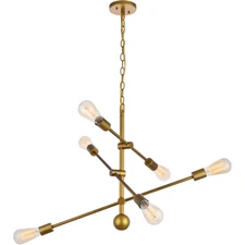Chandelier 6 Light Fixture Brass Color Dining Living Room Kitchen Bedroom 29"