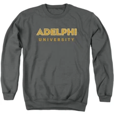 Adelphi University Adult Crewneck Sweatshirt Distressed Logo, Charcoal, S-3XL