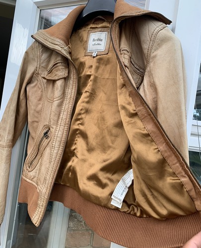 Bershka Vintage Damas Marrón Motociclista Chaqueta de Cuero de Oveja Real S 26MEX C34”L24” EN MUY BUENA CONDICIÓN - Imagen 8 de 11